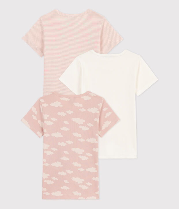 Girls' Short-Sleeved Cloud Patterned Cotton T-Shirt - 2-Pack multicolor