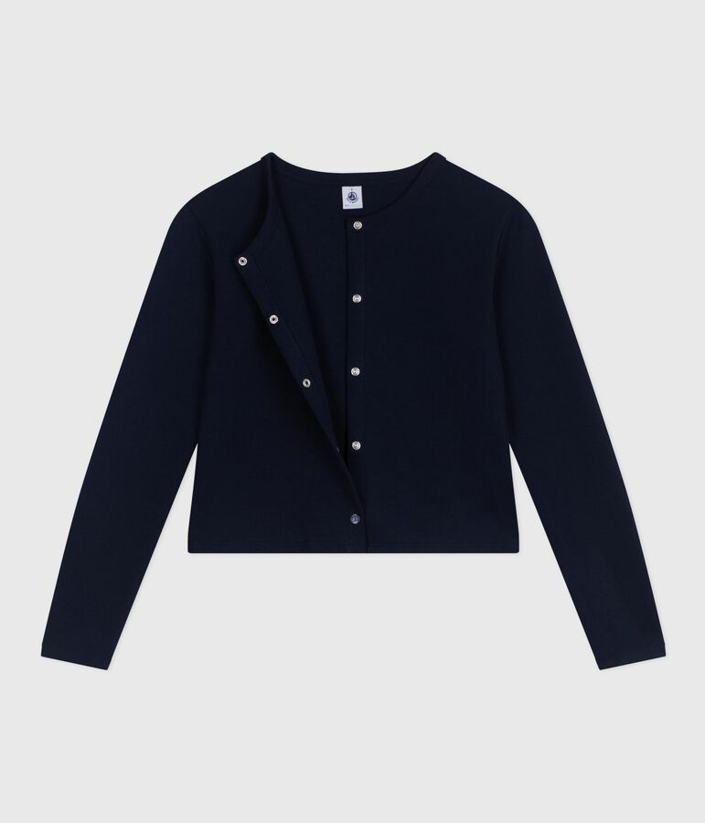 Women's plain cotton cardigan blue