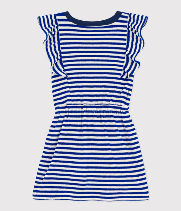 Girl's Sleeveless Striped Terry Dress blue/ecru