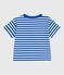 Babies' short-sleeved stripy cotton T-shirt PORCELANA blue/MARSHMALLOW