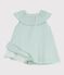 Babies' short-sleeved plain cotton dress with a ruff collar SPRAY blue