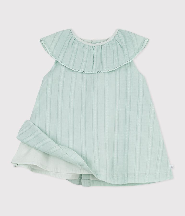 Babies' short-sleeved plain cotton dress with a ruff collar SPRAY blue