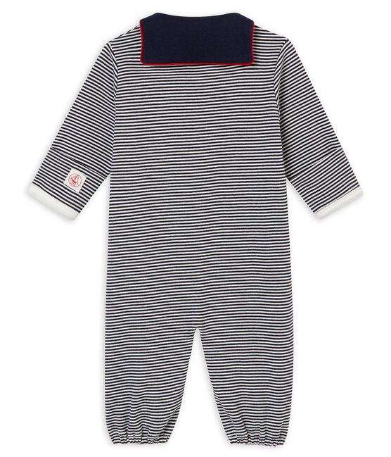 Baby boy's long sleeved combi sleepsuit in milleraies cotton SMOKING blue/MARSHMALLOW white