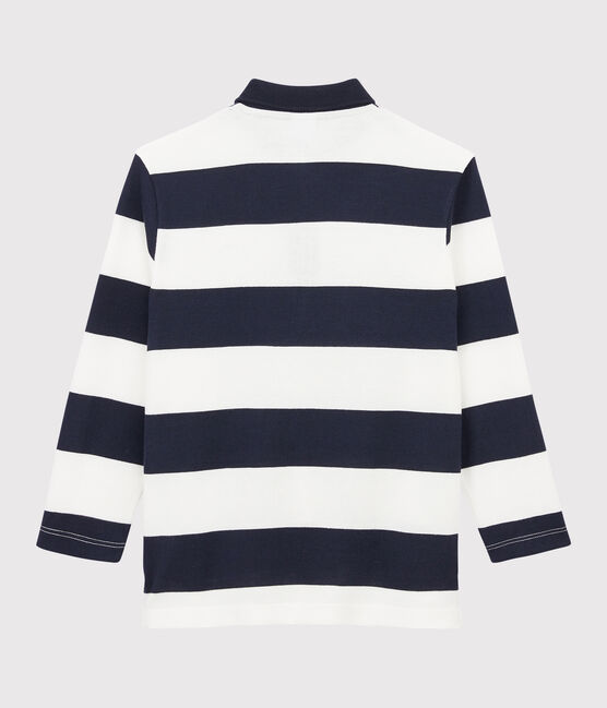 Boys' Long-Sleeved Polo Shirt SMOKING blue/MARSHMALLOW white