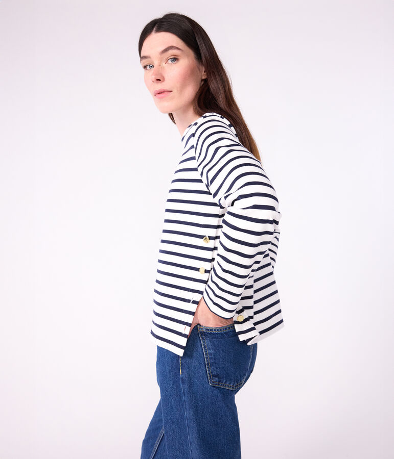 Women's cotton Breton top MARSHMALLOW white/SMOKING blue
