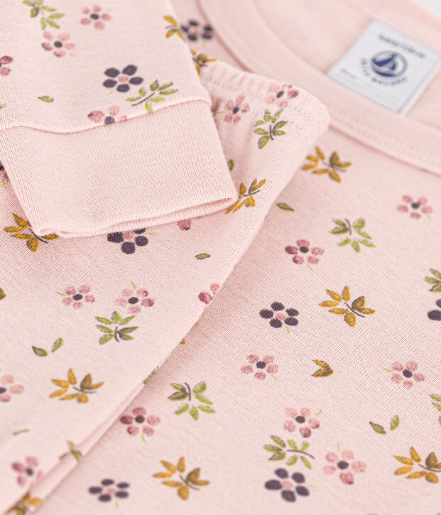 Children's fitted floral print cotton pyjamas pink/white