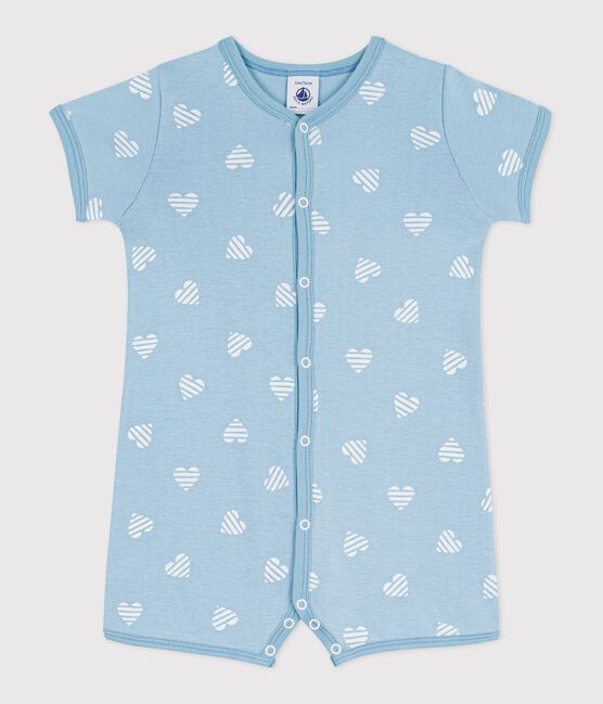 Babies' short heart print cotton jumpsuit MIMI /MARSHMALLOW