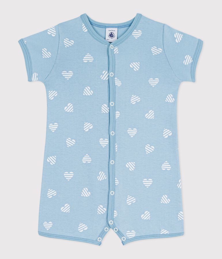 Babies' short heart print cotton jumpsuit green/white