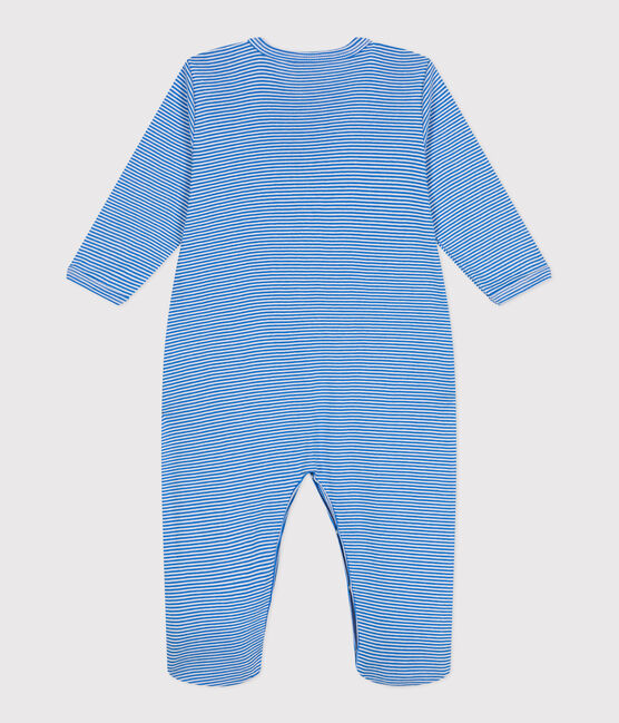 Babies' stripy cotton pyjama suit DELPHINIUM /MARSHMALLOW
