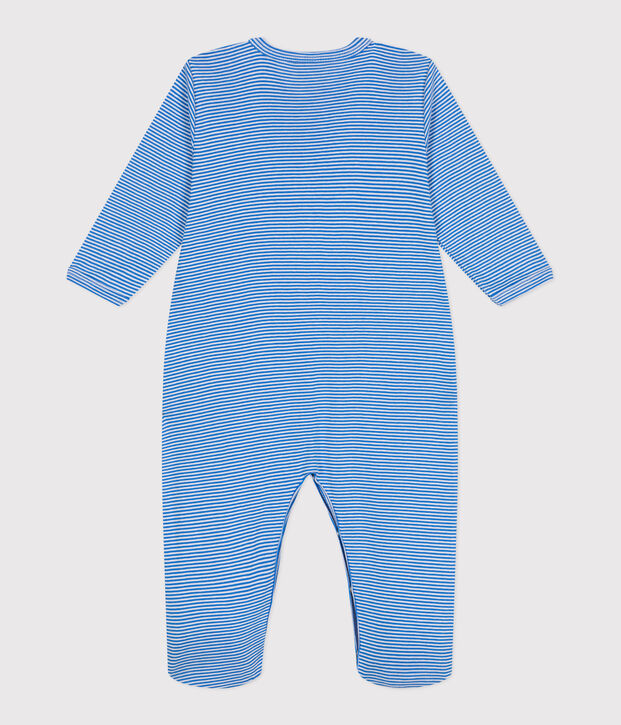 Babies' stripy cotton pyjama suit blue/white