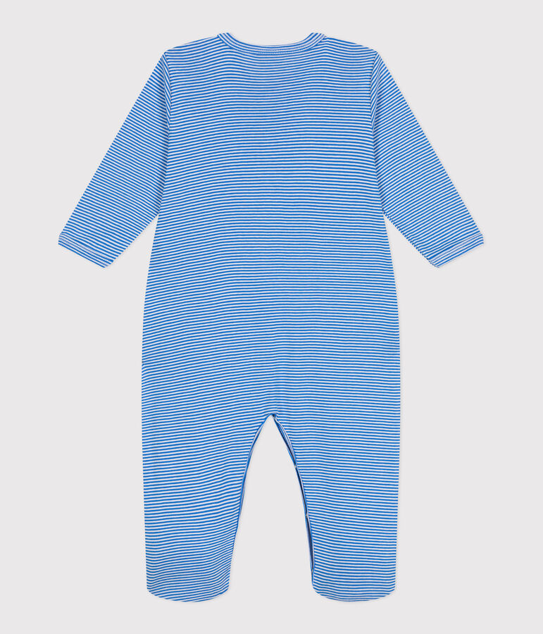 Babies' stripy cotton pyjama suit blue/white