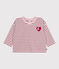 Babies' long-sleeved stripy cotton T-Shirt MILK red/AMARANTE