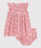 Babies' floral print cotton gauze dress and bloomers CHARME pink/MARSHMALLOW white