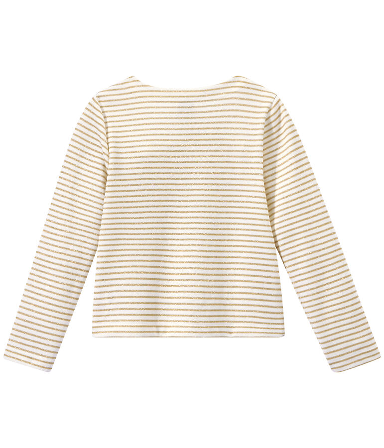 Girl's striped cardigan MARSHMALLOW white/EM DORE brown