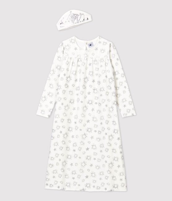 Girls' Princess Velour Nightdress MARSHMALLOW white/ARGENT grey
