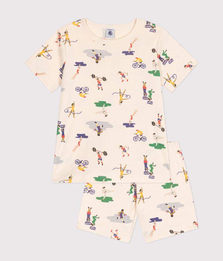 Children's multi-sports print short cotton pyjamas Ecru/multicolor