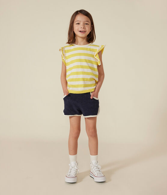Girls' Stripy Slub Jersey T-shirt NECTAR yellow/AVALANCHE