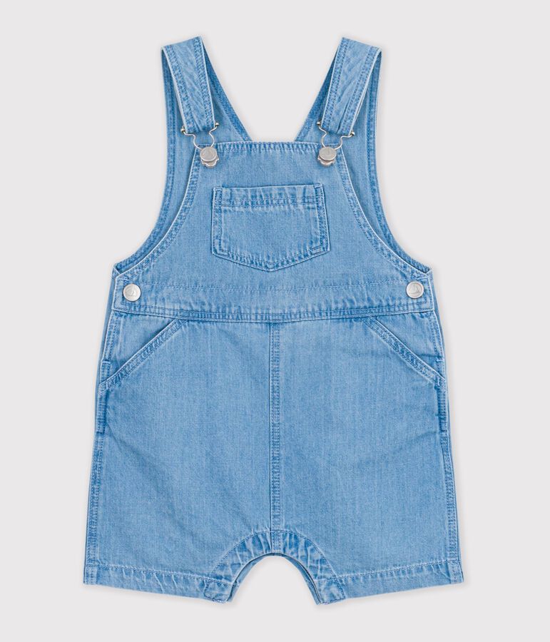 Babies' short lightweight denim dungarees blue