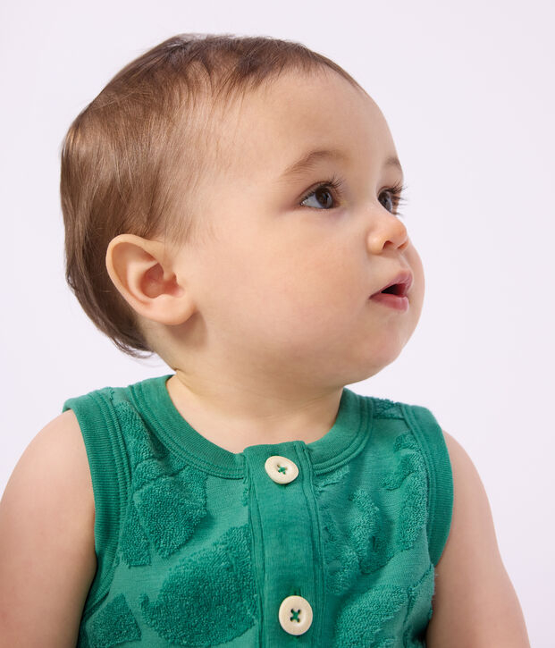 Babies' short jumpsuit in palm tree pattern cotton green