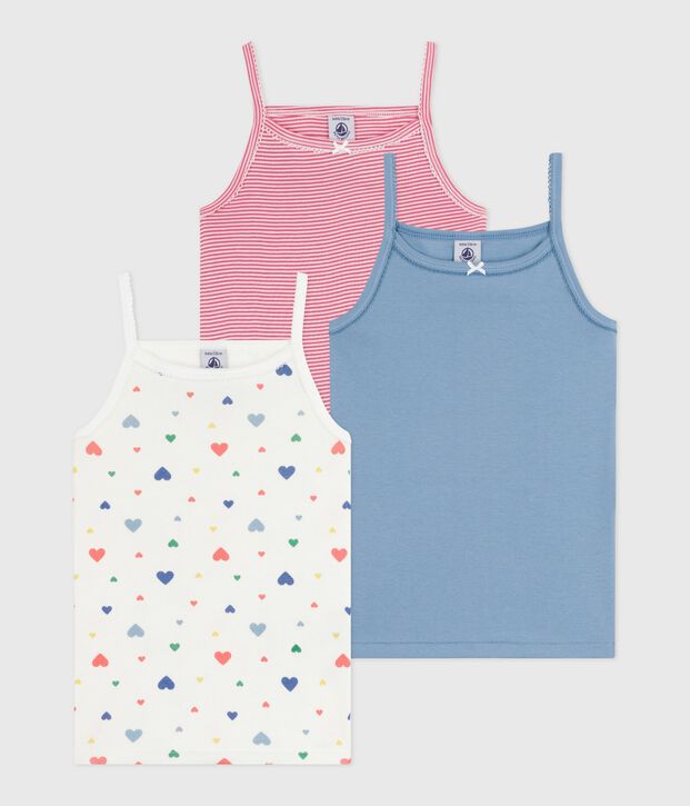 Pack of children's strappy heart-print cotton vests multicolor