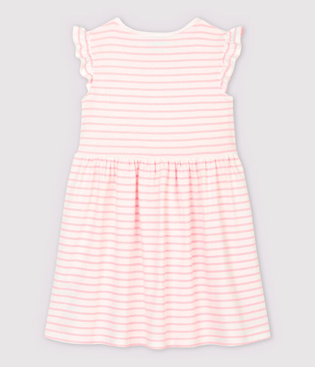 Girls' Short-Sleeved Cotton Dress white/pink