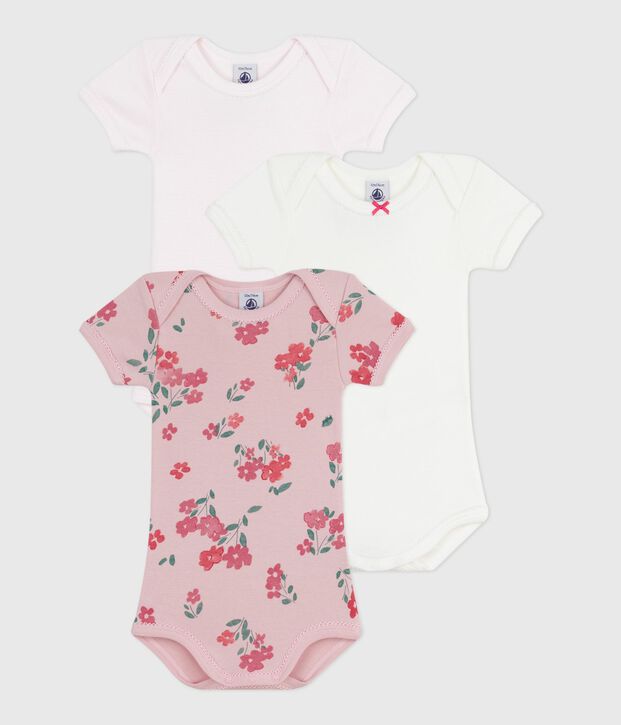 Pack of short-sleeved floral-print cotton bodies for babies multicolor