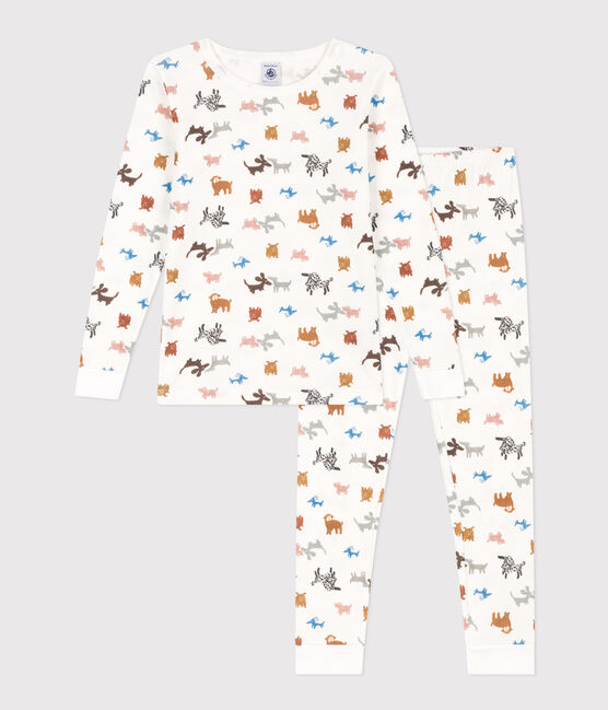 Children's Unisex Snugfit Cotton Pyjamas MARSHMALLOW white/MULTICO white