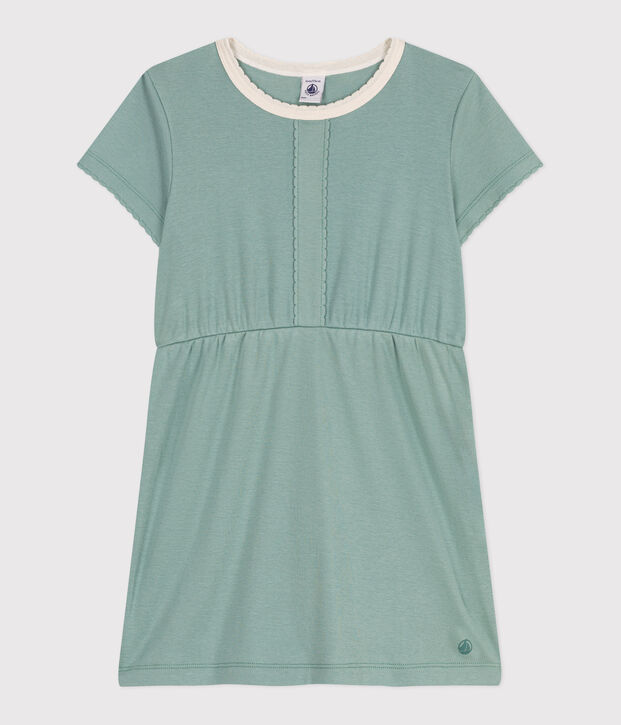 Children's short-sleeved plain cotton dress green