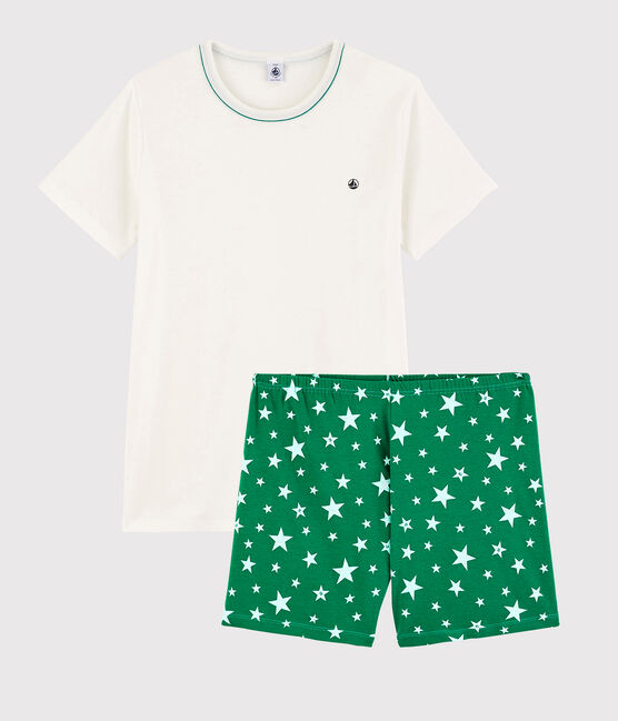 Unisex White Starry Ribbed Short Pyjamas MARSHMALLOW white/GAZON green