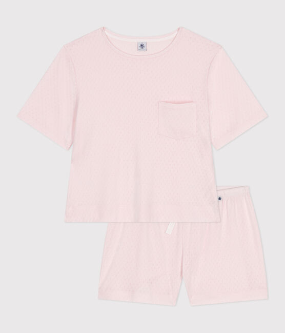 Women's short-sleeved short cotton pyjamas FLEUR pink
