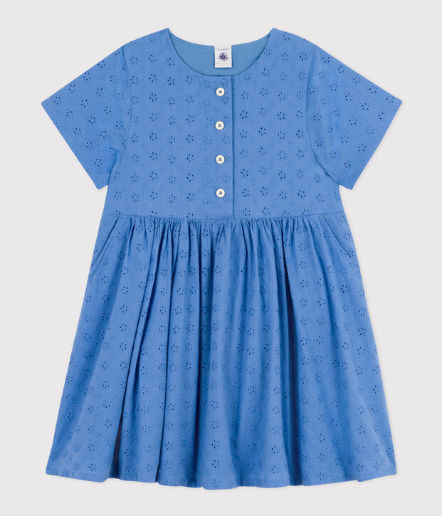 Girls' Short-sleeved English embroidery Dress blue