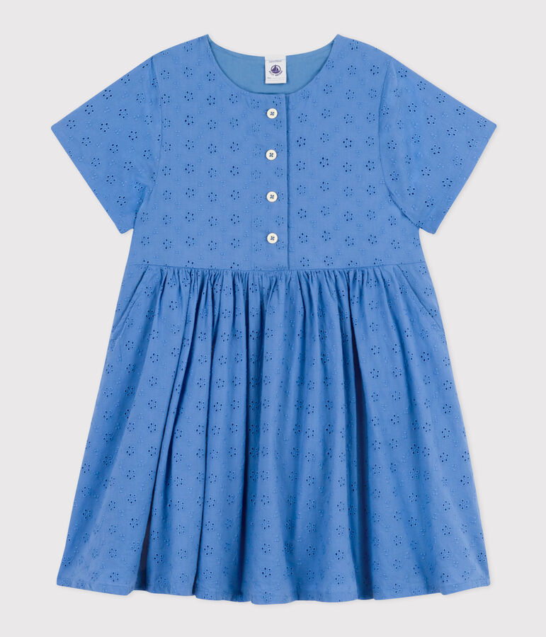 Girls' Short-sleeved English embroidery Dress blue