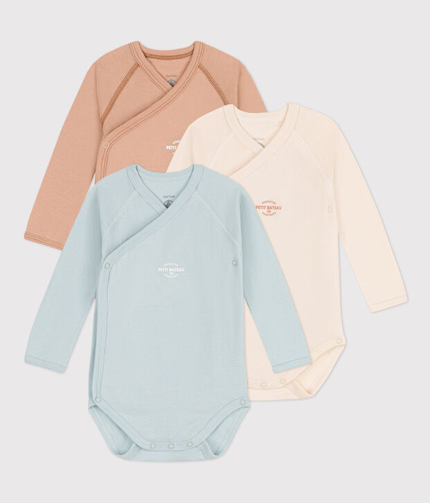 Long-Sleeved Wrapover Cotton Bodysuits - 3-Pack multicolor
