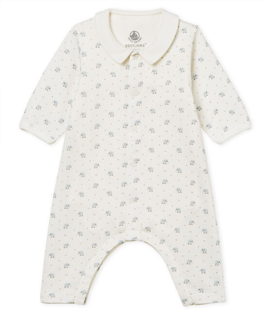 Baby boys' footless bodyjama in printed 1x1 rib knit MARSHMALLOW white/MULTICO white