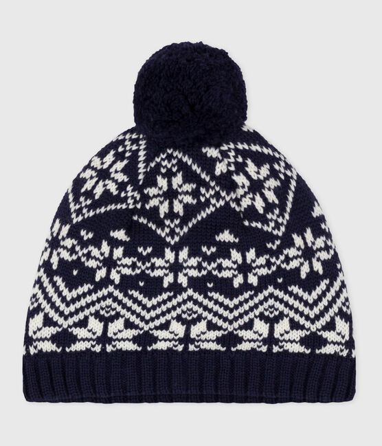 Children's woollen jacquard hat SOIR blue/MARSHMALLOW