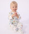 Babies' savannah print cotton pyjama suit with a zip MARSHMALLOW white/MULTICO white