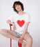 Women's short heart print cotton pyjamas MARSHMALLOW white/SMOKING blue
