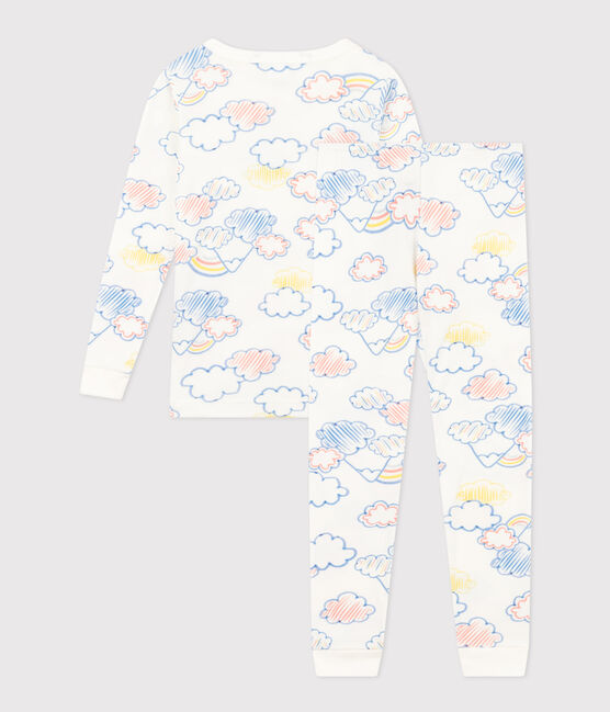 Children's Short Fitted Cotton Rainbow Print Pyjamas MARSHMALLOW white/MULTICO white