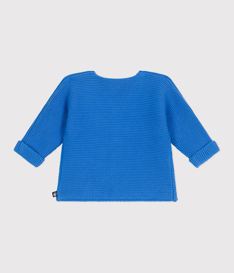 Babies' moss stitch cotton cardigan blue