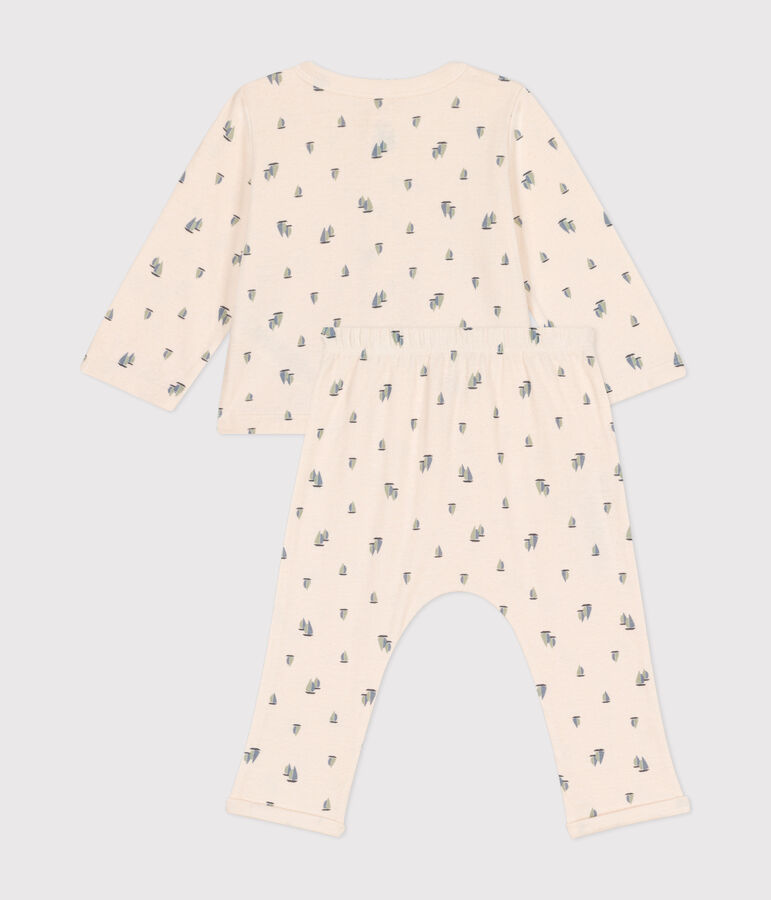 Babies' two-piece set in tube knit fabric Ecru/multicolor