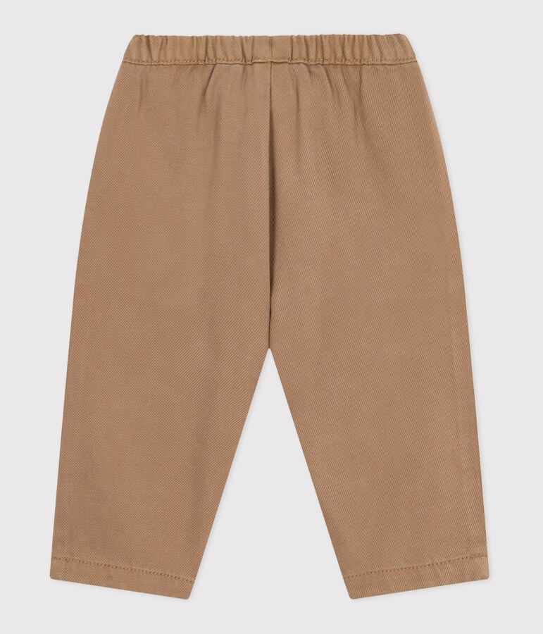 Babies' trousers in plain cotton with a badge, cargo style beige