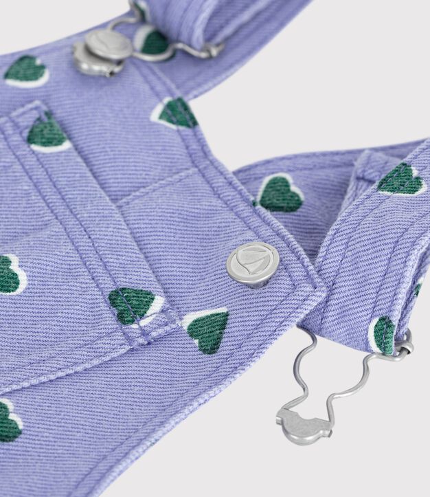 Babies' dungarees in serge with long legs and a heart print purple/multicolor