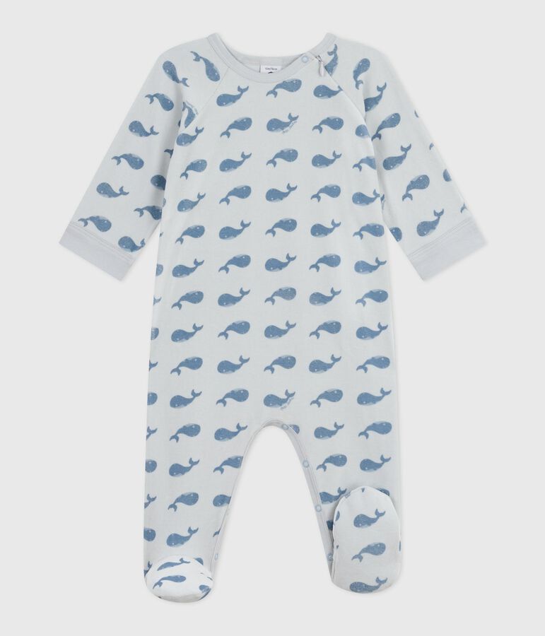 Babies' whale-print velour pyjamas suit with a zip blue/blue