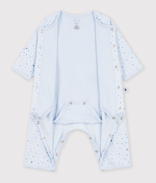 Babies' footless cotton bodyjamas printed with stars blue/multicolor