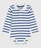 Babies' stripy cotton body with a polo shirt collar MILK blue/OLYMPIC