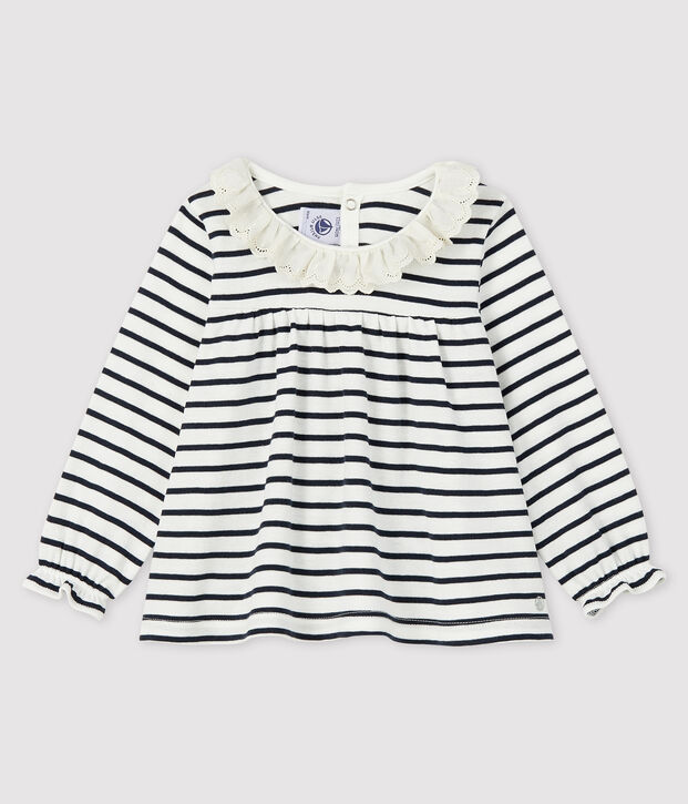 Baby girl's long-sleeved blouse white/blue