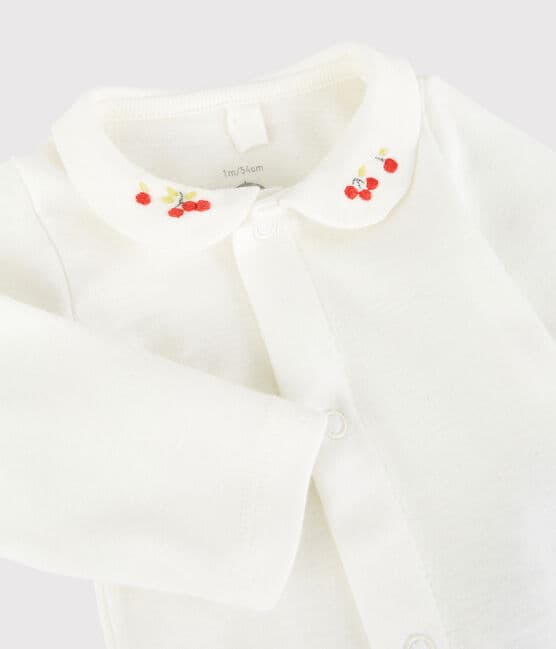 Babies' Organic Cotton Bodysuit with Embroidered Collar MARSHMALLOW white