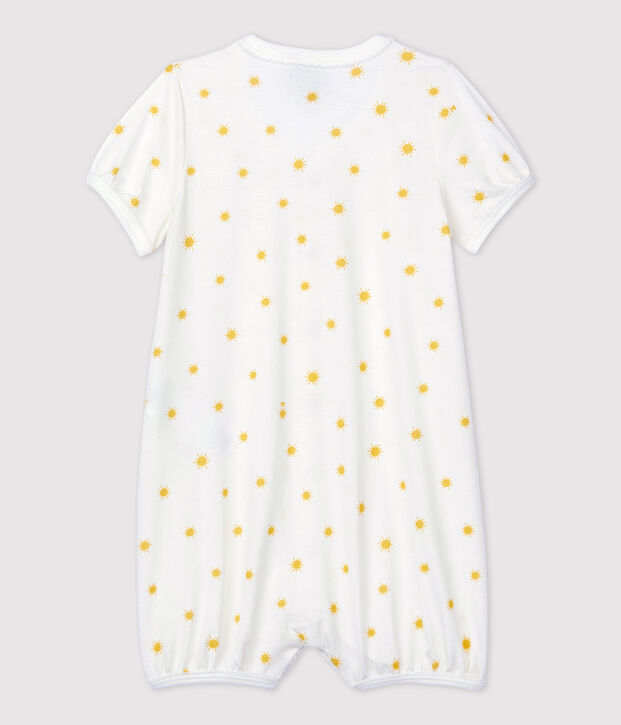 Babies' Organic Cotton Tiny Sun Pattern Playsuit white/yellow