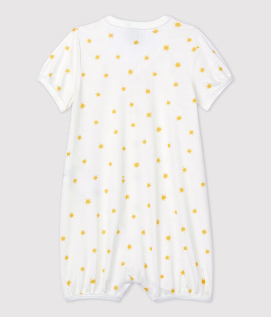 Babies' Organic Cotton Tiny Sun Pattern Playsuit MARSHMALLOW white/ORGE