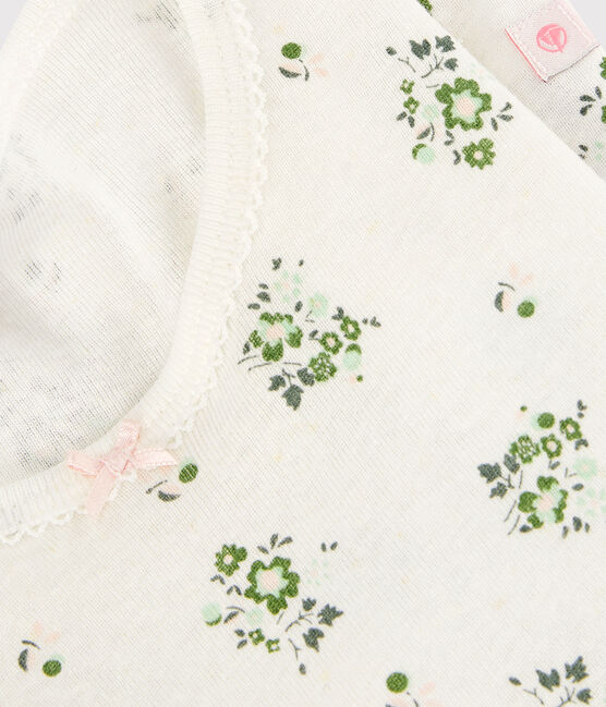 Girls' Floral Cotton and Linen Blend Short Pyjamas MARSHMALLOW white/MULTICO white